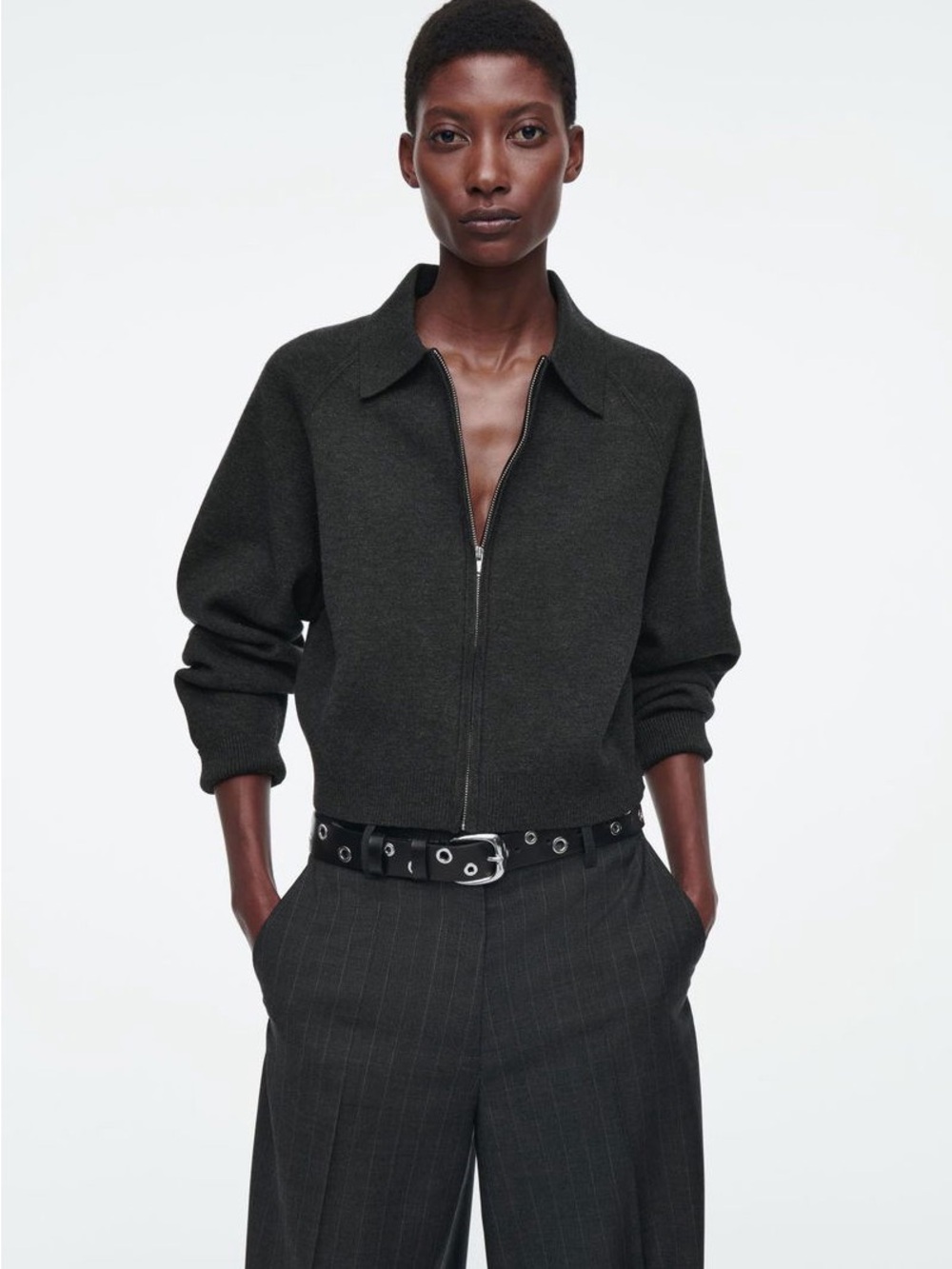 COS Dark Gray Zipper Bomber Jacket